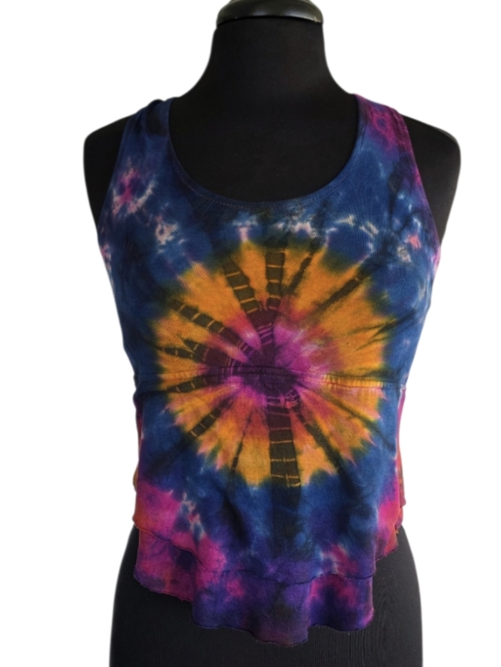 EARTHBOUND Tie-Dye Scoop Crop Tank Tie Back Small Blue, Purple, Pink, Orange
